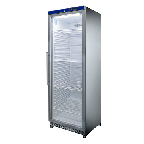 Refrigerator cabinet with glass door, 396 l - stainless steel