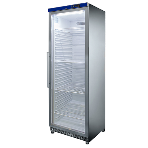 Refrigerator cabinet with glass door, 511 l - stainless steel