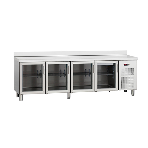 Refrigerated counter with 4 glass doors and lock, 535 l