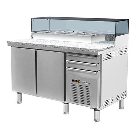 Refrigerated counter for pizza with refrigerated tray container display, 325 l