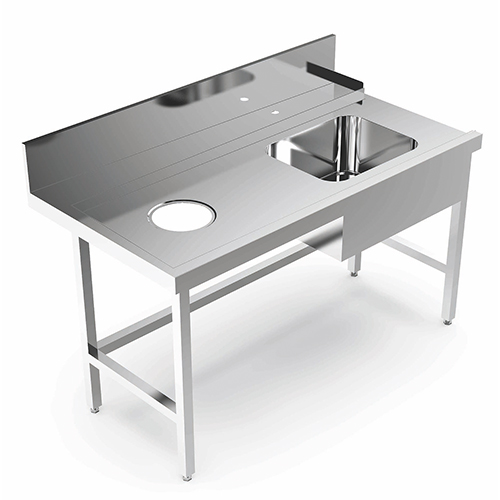 Pre-wash table with sink on right and hole for rubbish on left, LPH 2000x780x850 mm