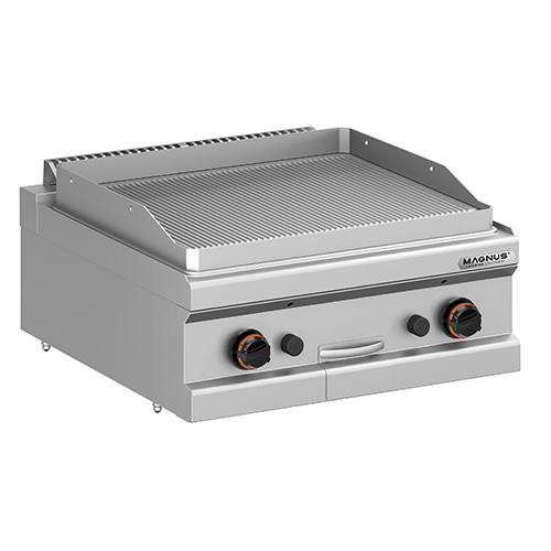 Gas fry-top with grooved plate 650x570 mm, countertop