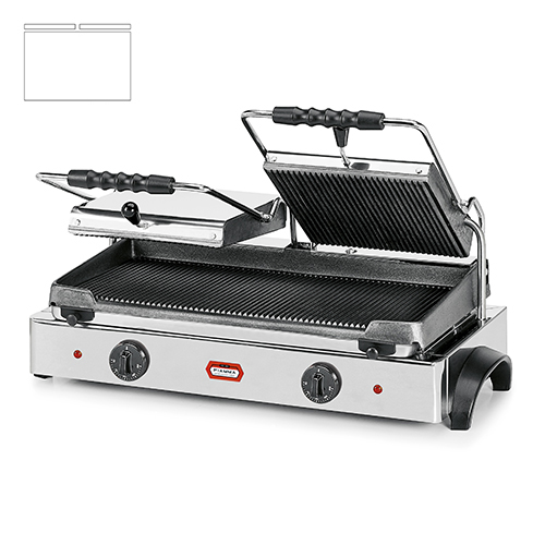 Double contact grill, smooth lower and upper plates
