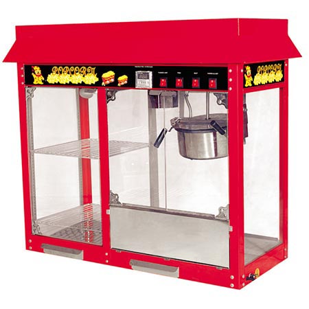 Popcorn machine with warming showcase, 1 tray/2 min.