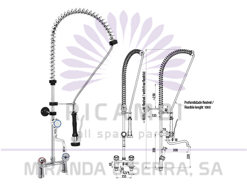Two hole sink tap with extra tap and shower