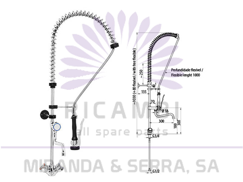 One hole mixer tap with extra tap and shower