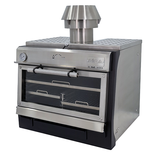 Stainless steel charcoal oven with painted front, 75 kg/h - glass door