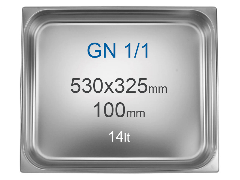 Contenedor en inox GN1/1 (530x325 mm) sin asas, 14 l, alt=100 mm