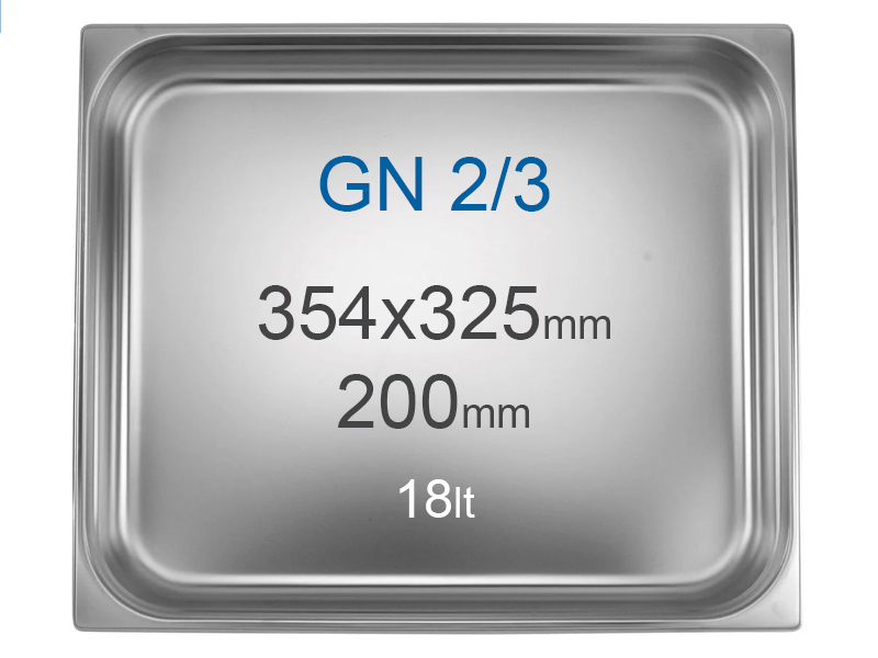 Stainless steel container GN2/3 (354x325 mm)) without handles, 18 l, alt=200 mm