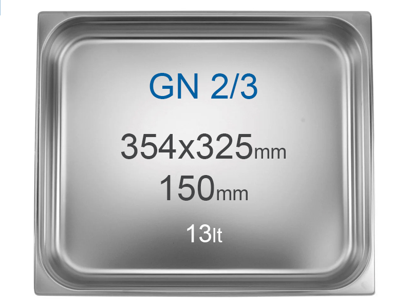 Stainless steel container GN2/3 (354x325 mm) without handles, 13 l, alt=150 mm