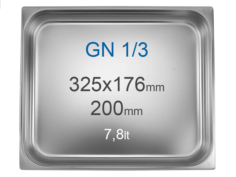 Stainless steel container GN1/3 (176x325 mm) without handles, 7.8 l, alt=200 mm