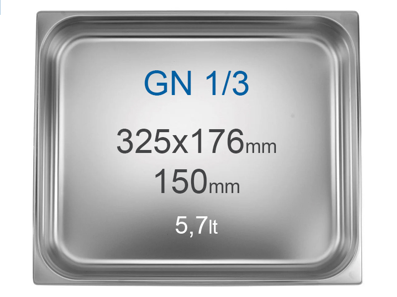 Stainless steel container GN1/3 (176x325 mm) without handles, 5.7 l, alt=150 mm