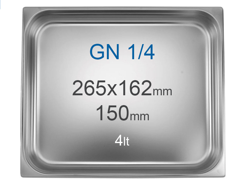 Stainless steel container GN1/4 (265x162 mm) without handles, 4 l, Alt=150 mm